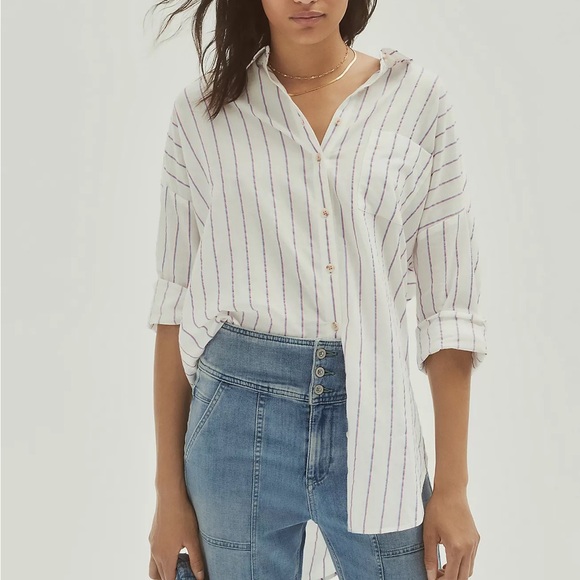 Anthropologie Tops - Anthropologie Loose Fit Striped Buttondown by Pilcro Sz S EUC